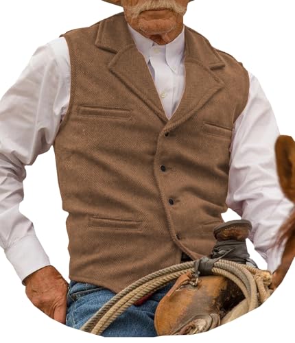 Garqia Clyon Herrenweste aus Tweed, Fischgrätenmuster, Retro, Freizeit, Hochzeit, Wolle, Business-Weste, Braun, Large Garqia Clyon Herrenweste aus Tweed, Fischgrätenmuster, Retro, Freizeit, Hochzeit, Wolle, Business-Weste, Braun, Large von Garqia Clyon