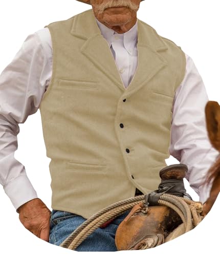 Garqia Clyon Herrenweste aus Tweed, Fischgrätenmuster, Retro, Freizeit, Hochzeit, Wolle, Business-Weste, Champagner, Large von Garqia Clyon