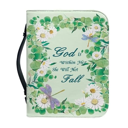 Garronmavis Daisy Libelle Grüne Pflanze Damen Bibelhülle Weiße Blume Bibeltasche Floral Insekt Bibelhülle für Pilgerfahrt - M von Garronmavis