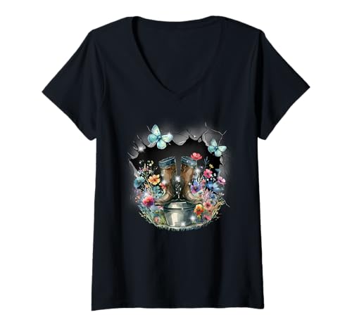 Damen Garten Gärtner Hobbygärtner Gartenarbeit Natur Blumen T-Shirt mit V-Ausschnitt Damen Garten Gärtner Hobbygärtner Gartenarbeit Natur Blumen T-Shirt mit V-Ausschnitt von Garten Blumen Natur