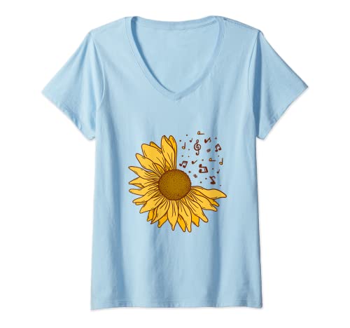 Damen Sonnenblume Hoffnung Positiv Musik Blumen Sonnenblumen T-Shirt mit V-Ausschnitt Damen Sonnenblume Hoffnung Positiv Musik Blumen Sonnenblumen T-Shirt mit V-Ausschnitt von Garten Natur Blumen Sonnenblume Flowers Sunflower