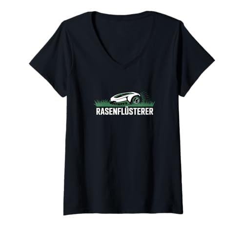 Damen Rasenflüsterer Garten Mähroboter T-Shirt mit V-Ausschnitt von Garten Rasenmäher Rasenflüsterer