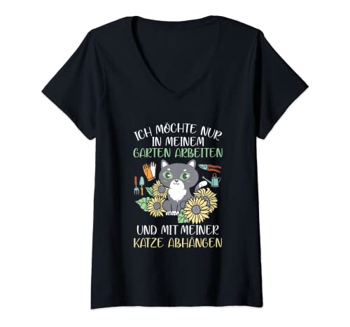 Damen Garten Katzen Gartenarbeit Gärtner Hobbygärtner Spruch T-Shirt mit V-Ausschnitt Damen Garten Katzen Gartenarbeit Gärtner Hobbygärtner Spruch T-Shirt mit V-Ausschnitt von Garten & Katzen Spruch Kleidung Für Hobbygärtner
