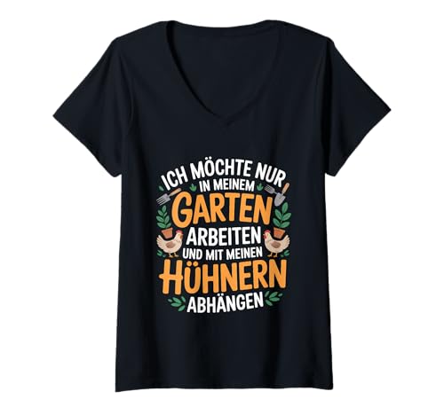 Damen Ich Möchte Nur In Meinem Garten Arbeiten Lustiges Gärtnerei T-Shirt mit V-Ausschnitt von Gartenarbeit Gärtner Hobby