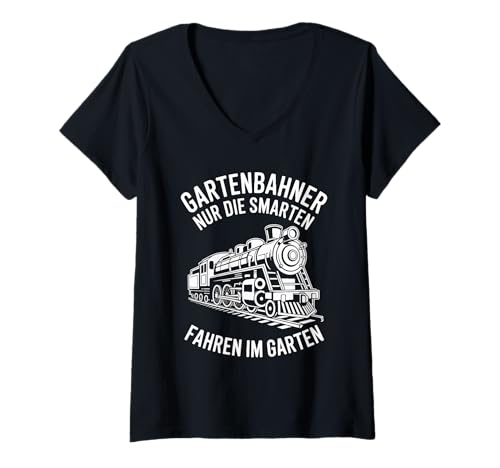 Damen Gartenbahner Nur Die Smarten Fahren Im Garten T-Shirt mit V-Ausschnitt Damen Gartenbahner Nur Die Smarten Fahren Im Garten T-Shirt mit V-Ausschnitt von Gartenbahn Lokomotive Eisenbahn Liebhaber Retro