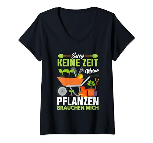 Damen Gärtner Gartenarbeit Spruch Gartenkleidung Schaufel Garten T-Shirt mit V-Ausschnitt von Gartenkleidung Gartenbekleidung Schubkarre
