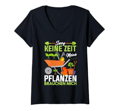 Damen Gärtner Gartenarbeit Spruch Gartenkleidung Schaufel Garten T-Shirt mit V-Ausschnitt von Gartenkleidung Gartenbekleidung Schubkarre