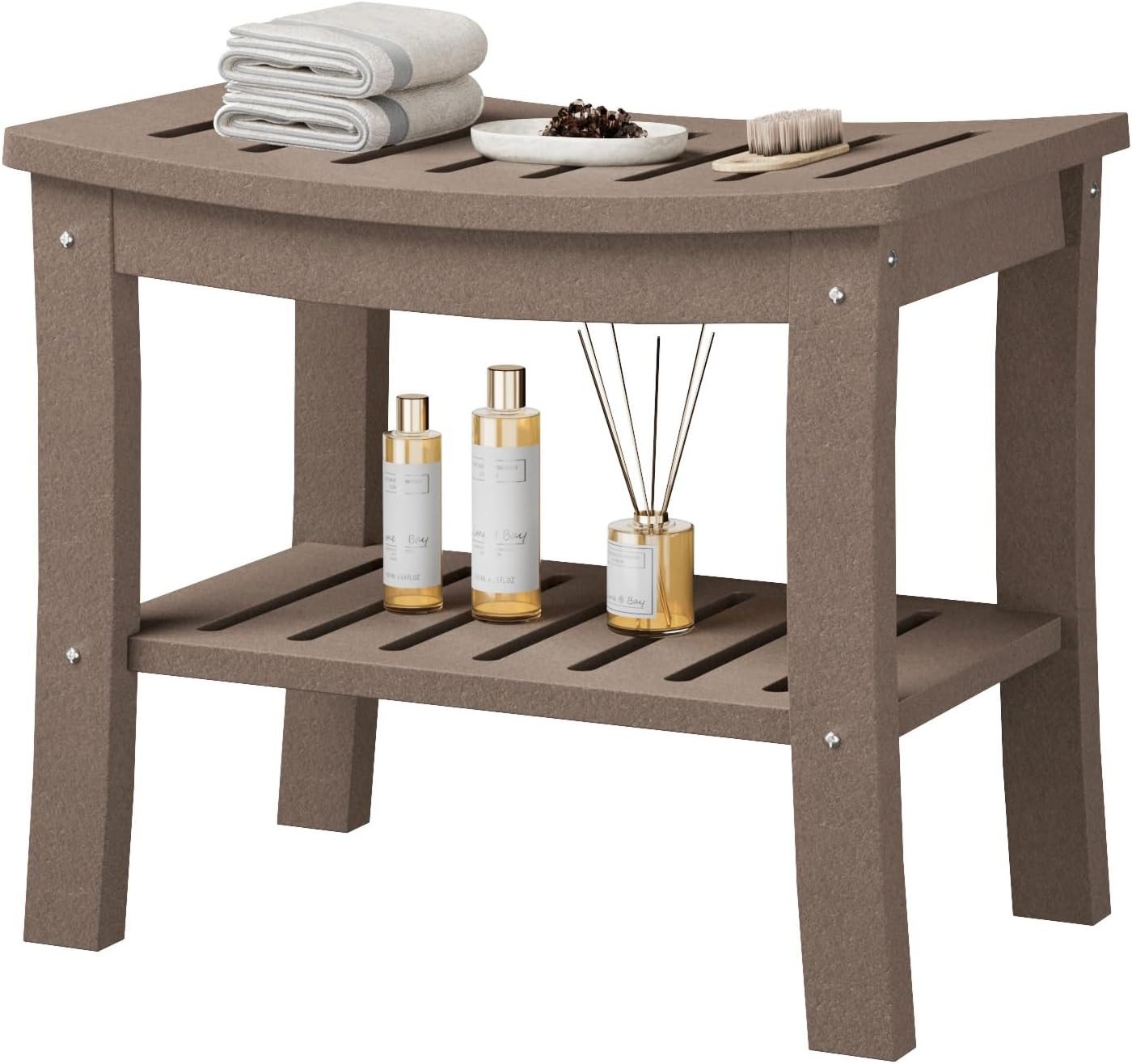 GarveeMore Dusch- und Badhocker aus HDPE mit Ablage,wasserdichter Duschbank,Duschhocker, für Badezimmer, Badewanne, Stützen von GarveeMore