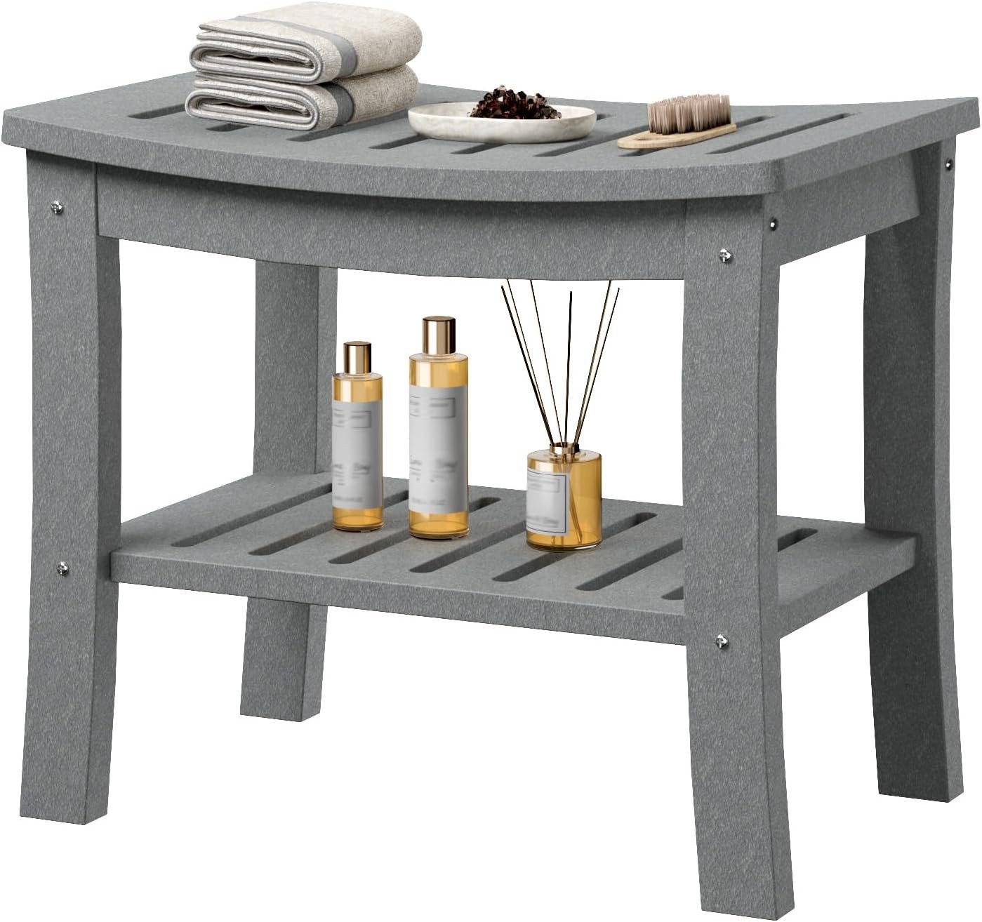 GarveeMore Dusch- und Badhocker aus HDPE mit Ablage,wasserdichter Duschbank,Duschhocker, für Badezimmer, Badewanne, Stützen von GarveeMore