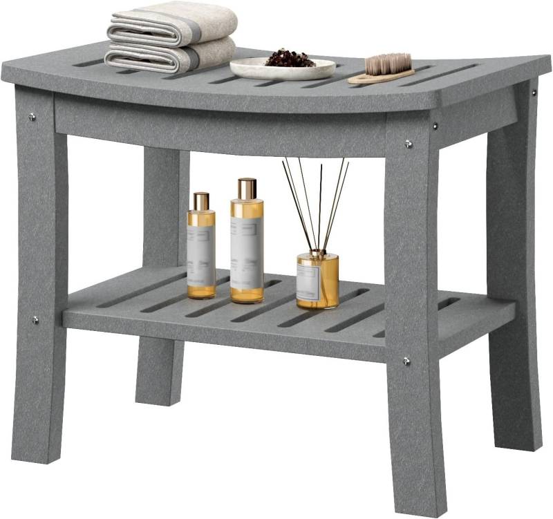 GarveeMore Dusch- und Badhocker aus HDPE mit Ablage,wasserdichter Duschbank,Duschhocker, für Badezimmer, Badewanne, Stützen von GarveeMore