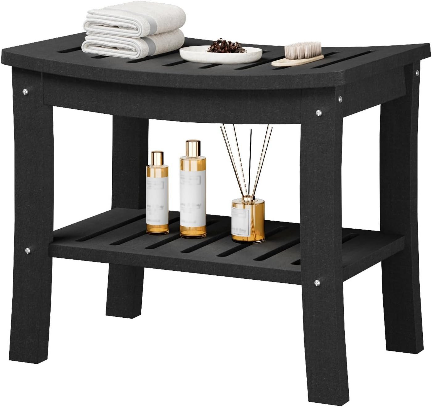 GarveeMore Dusch- und Badhocker aus HDPE mit Ablage,wasserdichter Duschbank,Duschhocker, für Badezimmer, Badewanne, Stützen von GarveeMore