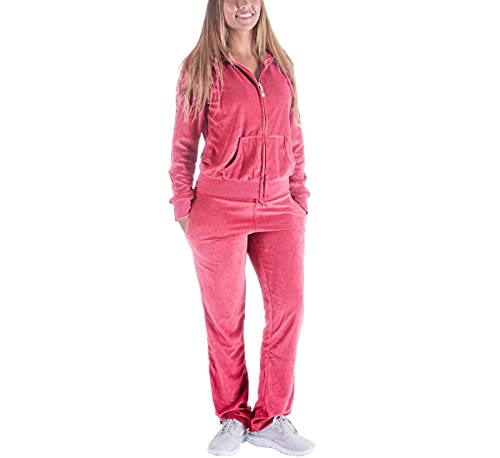 2 Stück Outfits Damen Trainingsanzug Sets Velour Velours Sweatanzug Langarm Hoodie und Sweathose Jogging Reißverschluss Aktiv Yoga Anzug, Koralle 02, XX-Large von Gary Com