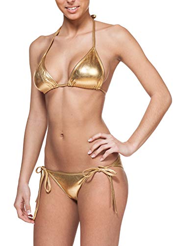 Gary Majdell Sport Damen Liquid Metallic Shiny String Bikini 2 Stück Badeanzug Set Gr. M, Liquid Gold von Gary Majdell Sport