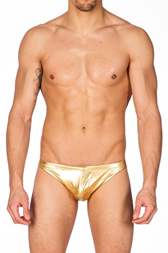 Gary Majdell Sport Herren Badeanzug Metallic Griechischer Schnitt mit Konturentasche Gold Klein, Flüssiges Gold von Gary Majdell Sport