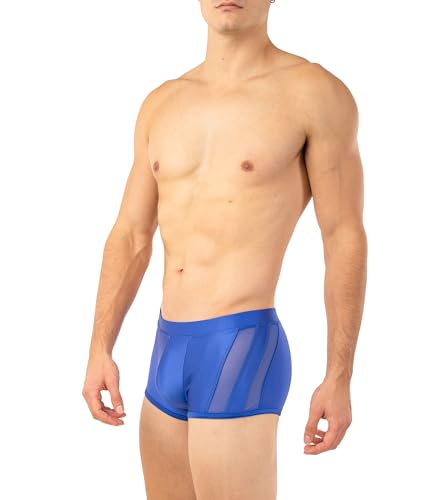 Gary Majdell Sport Herren-Boxershort-Badeanzug mit Netzeinsätzen vorne und an den Seiten – erhältlich in glänzendem einfarbigem Trikot und Drucken, Königlich (Royal), S von Gary Majdell Sport