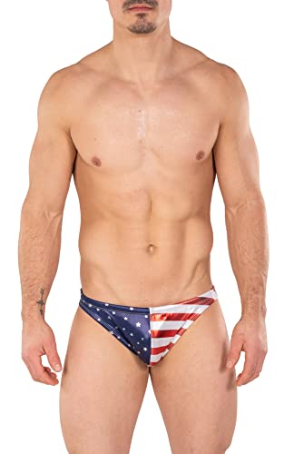 Gary Majdell Sport Sport Herren USA Griechischer Bikini Freedom Badeanzug mit Konturtasche, Metallische Sterne und Streifen, XL von Gary Majdell Sport