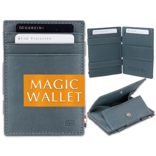 GARZINI Magic Wallet, RFID Geldbeutel für Herren aus echtem Leder für 7 Karten und Münzfach, Mini Geldbörse als Geschenk für Männer, Sapphire Blue von GARZINI