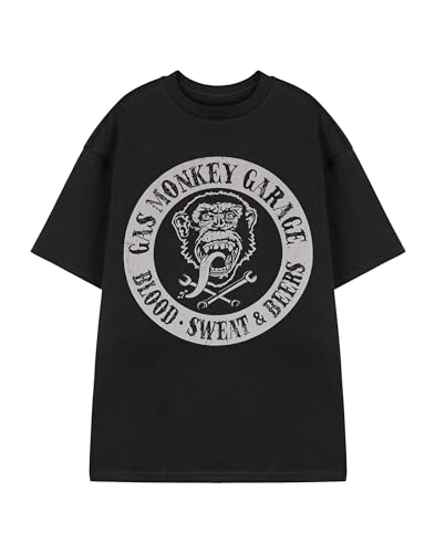 Gas Monkey Garage Gas Monkey Herren T-Shirt | Erwachsene Blood, Sweat & Beers Kurzarm-Grafik-T-Shirt in Schwarz | Distressed American Garage Casual Fit Bekleidungsoberteil | GMG-Auto-Merchandise- von Gas Monkey Garage