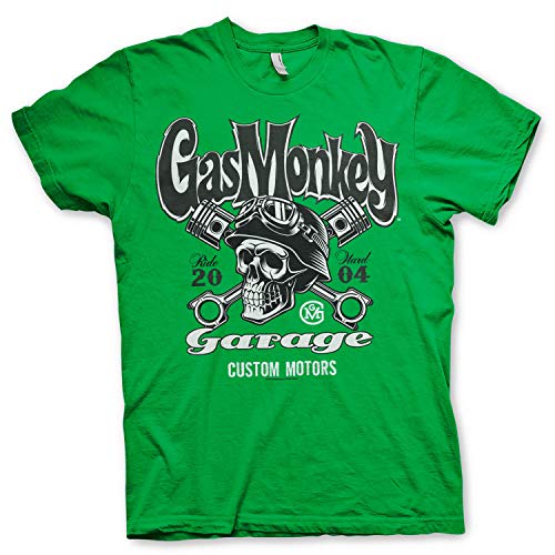 Gas Monkey Garage Officially Licensed - Custom Motors Skull T-Shirt GMG Trikot T Shirt offiziell lizenziert (Grün, Large) von Gas Monkey Garage