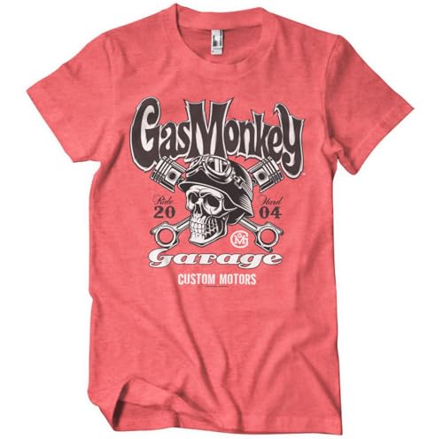 Gas Monkey Garage Offizielles Lizenzprodukt Custom Motors Skull Herren-T-Shirt (Rot-Heather), Large von Gas Monkey Garage