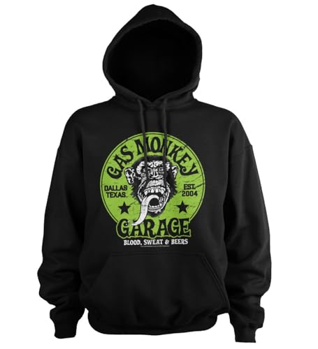 Gas Monkey Garage Offizielles Lizenzprodukt Green Logo Kapuzenpullover (Schwarz), XXXXX-Large von Gas Monkey Garage