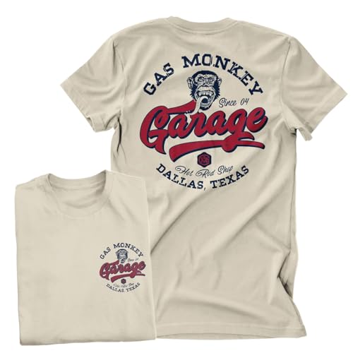 Gas Monkey Garage Offizielles Lizenzprodukt Hot Rod Shop Logo Herren-T-Shirt (Khaki), X-Large von Gas Monkey Garage