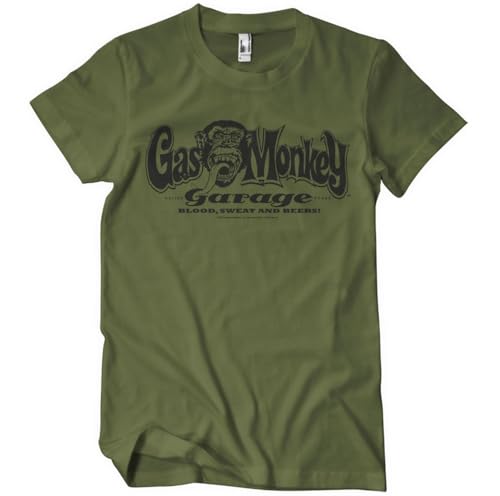 Gas Monkey Garage Offizielles Lizenzprodukt Logo Herren-T-Shirt (Olive), Medium von Gas Monkey Garage