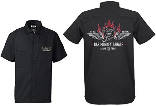 Gas Monkey Garage Workershirt Front Flaming Monkey Black-S von Gas Monkey Garage