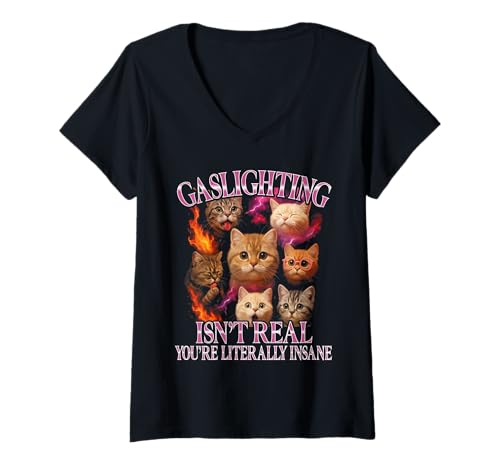 Damen Gaslighting ist Keine lustige Bootleg Cat T-Shirt mit V-Ausschnitt Damen Gaslighting ist Keine lustige Bootleg Cat T-Shirt mit V-Ausschnitt von Gaslighting Isn't Funny Bootleg Cat