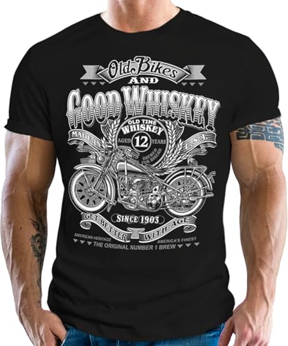 GASOINE Bandit Herren T-Shirt für Motorradfahrer und Biker: Old Bikes and Good Whiskey von Gasoline Bandit