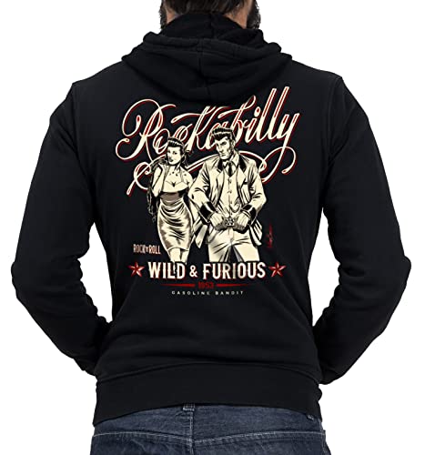 GASOLINE BANDIT Rockabilly Biker Racer Kapuzen-Jacke Zip-Hoodie für Motorradfahrer Rockn Roll Wild von Gasoline Bandit