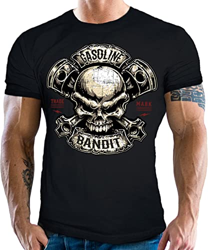 Gasoline Bandit Biker Racer Herren T-Shirt für Motorradfahrer - Piston Skull von Gasoline Bandit