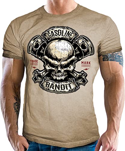 Gasoline Bandit Biker Racer Herren T-Shirt für Motorradfahrer im Vintage Used Look - Piston Skull von Gasoline Bandit