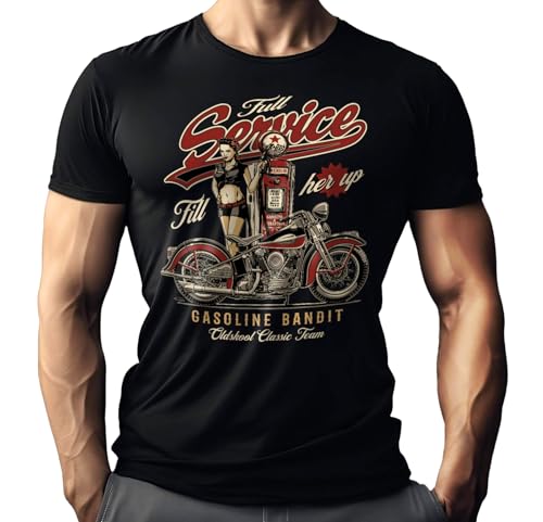 Gasoline Bandit Classic Biker Herren T-Shirt für Motorradfahrer: Full Service Fill Her Up von Gasoline Bandit