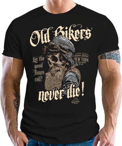 Herren T-Shirt für den älteren Motorradfahrer - Old Bikers Never Die von Gasoline Bandit