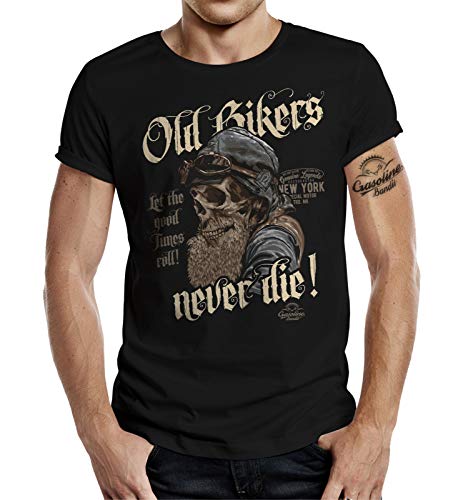 Geschenk T-Shirt für den älteren Motorradfahrer - Old Bikers Never Die von Gasoline Bandit