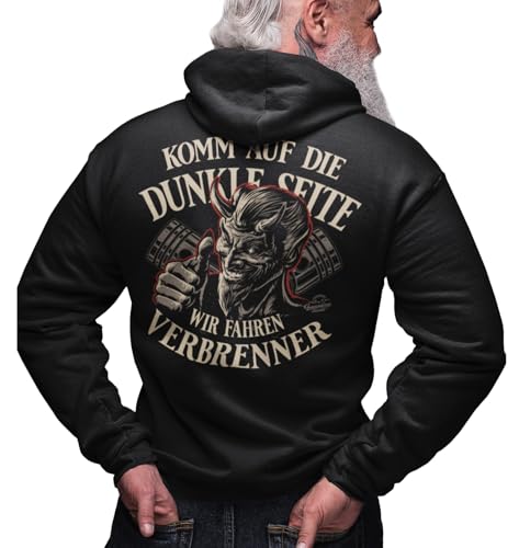 Gasoline Bandit Herren Kapuzen-Jacke Zip Hoodie für US-Cars Classic Auto Oldtimer Fans - Komm auf die dunkle Seite- Wir Fahren Verbrenner von Gasoline Bandit