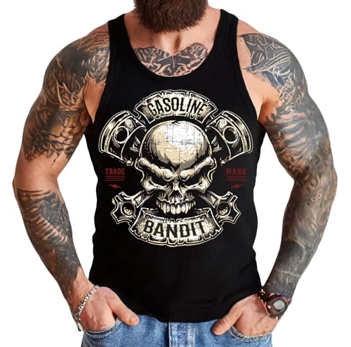 Gasoline Bandit Original Biker Racer Herren Muskel-Shirt:Tank-Top: Piston Skull - Für Motorradfahrer von Gasoline Bandit