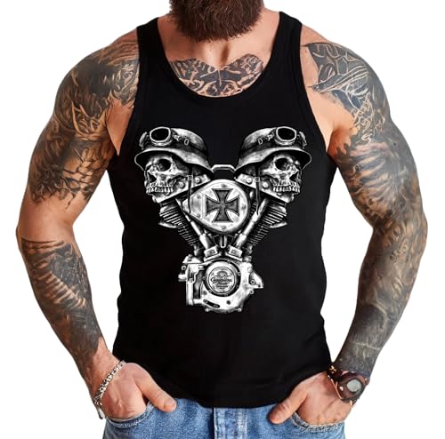 Gasoline Bandit Original Biker Racer Herren Muskel-Shirt:Tank-Top: V-Twin Skull - Für Motorradfahrer von Gasoline Bandit