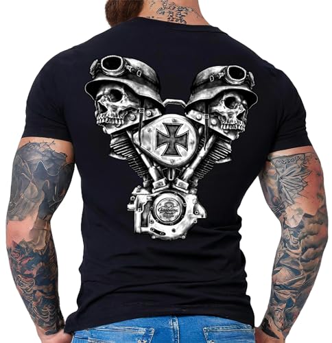 Gasoline Bandit Original Biker Racer Herren T-Shirt: V-Twin Skull - Für Motorradfahrer von Gasoline Bandit