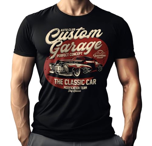 Herren T-Shirt für Oldtimer US-Car Fans: Custom Garage Classic Car von Gasoline Bandit