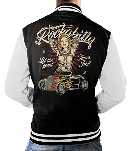 Gasoline Bandit Rockabilly Baseball College Jacke - Old School Hot Rod - Let the Good Times roll S von Gasoline Bandit