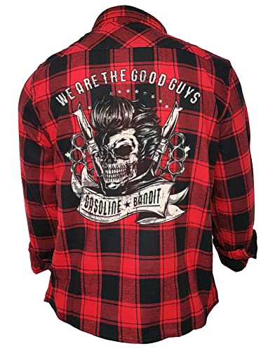 Gasoline Bandit Rockabilly Worker Herren-Hemd schwarz-rot kariert Reine Baumwolle - We Are The Good Guys 4XL von Gasoline Bandit