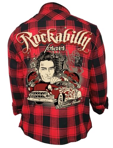 Gasoline Bandit Rockabilly Worker Herren-Hemd schwarz-rot kariert Reine Baumwolle - Rebel Rules von Gasoline Bandit