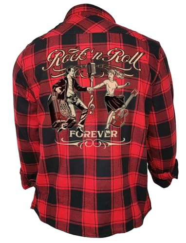 Gasoline Bandit Rockabilly Worker Herren-Hemd schwarz-rot kariert Reine Baumwolle - Rock'n Roll Forever von Gasoline Bandit