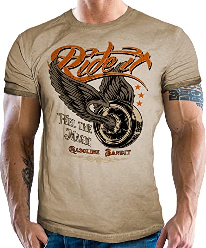 Gasoline Bandit Vintage Retro Biker T-Shirt Used Look - Feel The Magic L von Gasoline Bandit