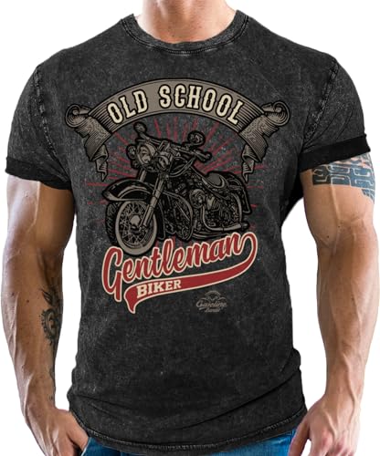 Herren T-Shirt für Motorradfahrer im Washed Used Vintage Jeans Look: Oldschool Gentleman von Gasoline Bandit