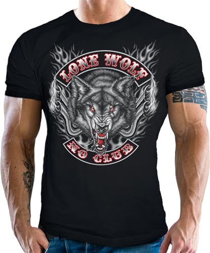 Herren T-Shirt für Motorradfahrer und Biker: Lone Wolf - No Club von Gasoline Bandit