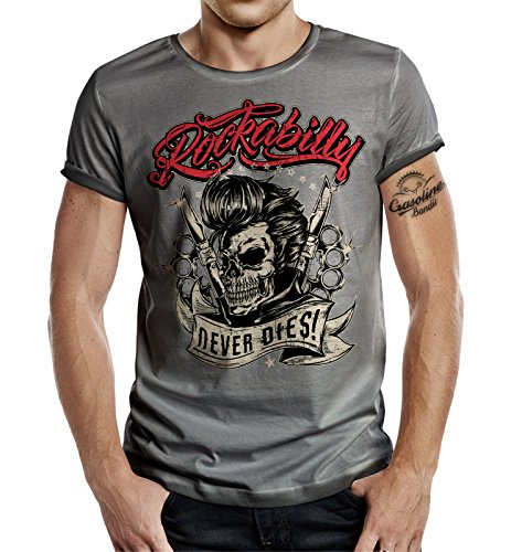 Körperbetontes Slimfit Biker Racer T-Shirt im Used Vintage Look: Rockabilly Never Dies! XXL von Gasoline Bandit