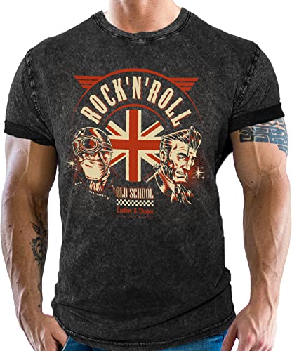 Rockabilly Biker Vintage Used Look T-Shirt: UK Rock'n Roll Rockabilly Biker Vintage Used Look T-Shirt: UK Rock'n Roll von Gasoline Bandit